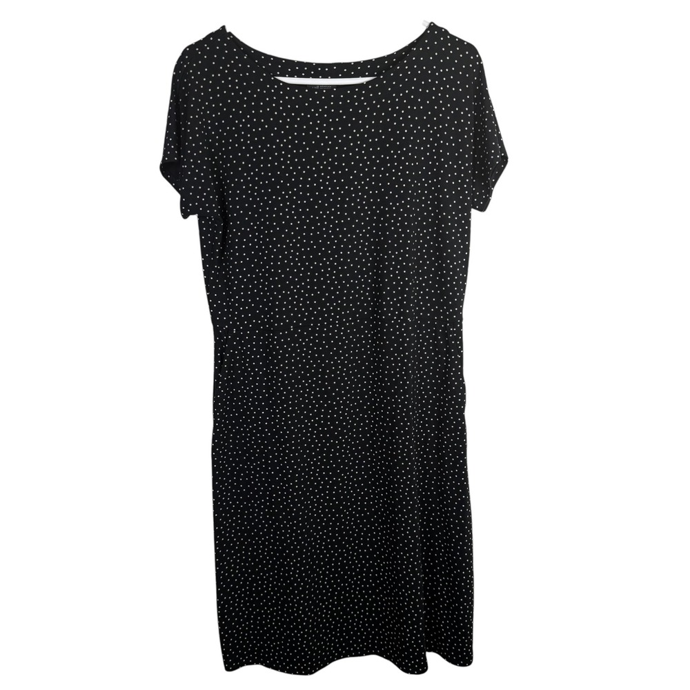 J.Jill Wearever Collection Black Polka Dot Short Sleeve Dress Size Small Tall